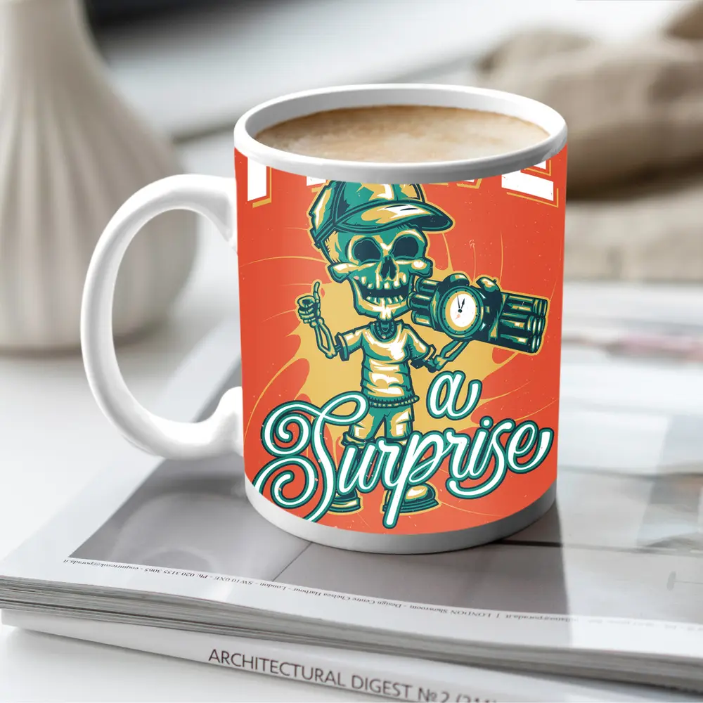Skeleton Skull Holding Bomb Retro Grunge – Mugs