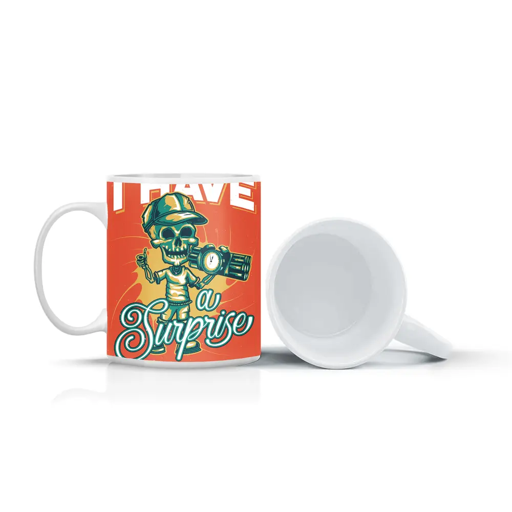 Skeleton Skull Holding Bomb Retro Grunge – Mugs