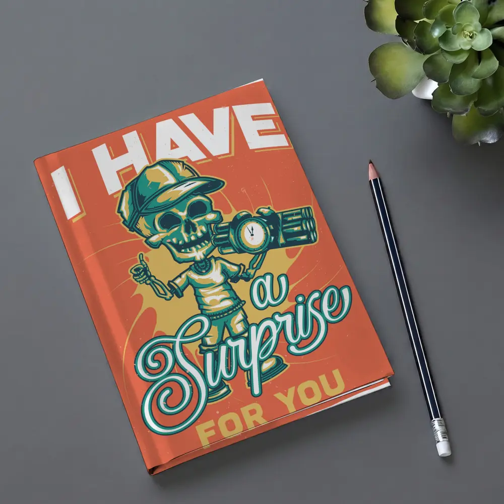 Skeleton Skull Holding Bomb Retro Grunge – Notebooks