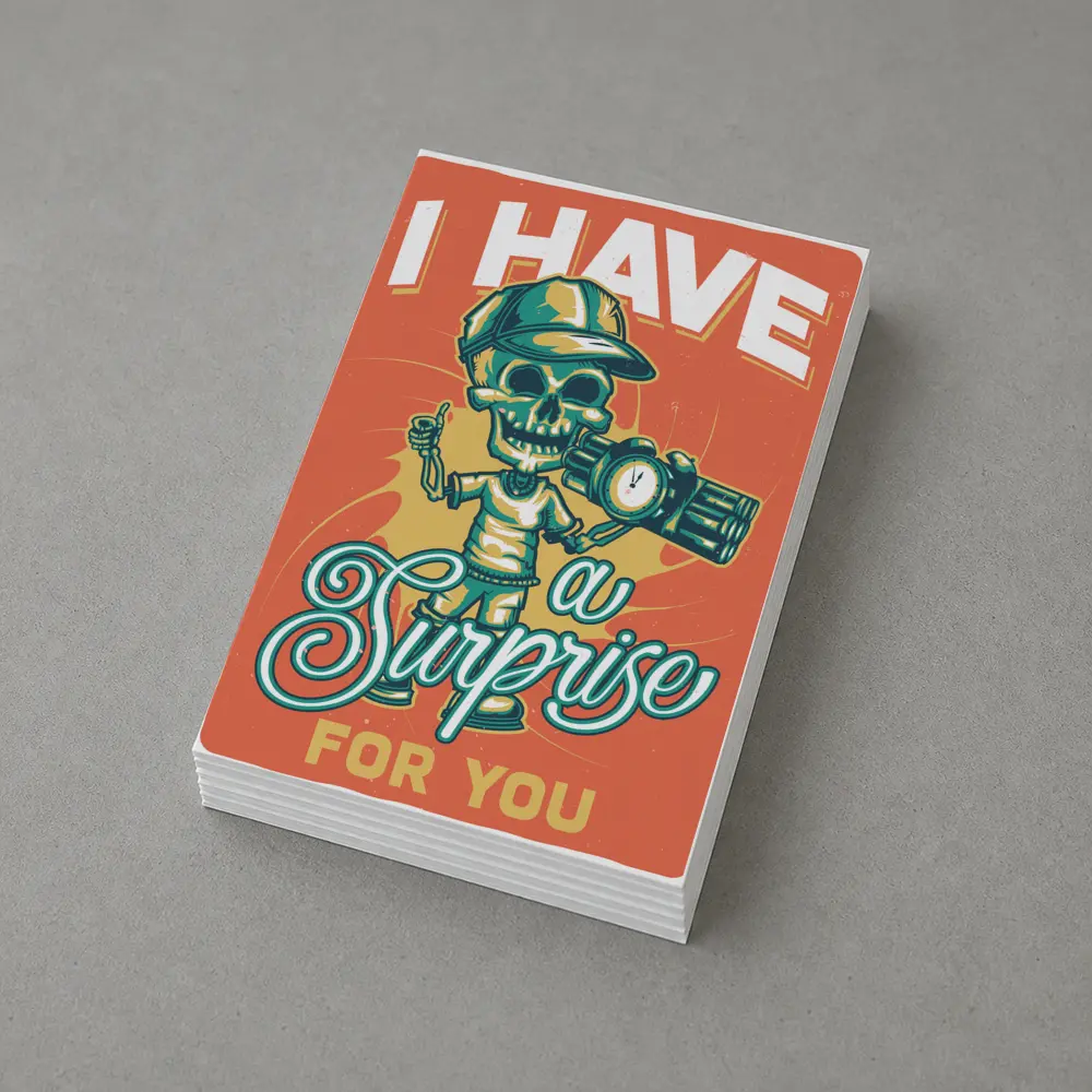 Skeleton Skull Holding Bomb Retro Grunge – Postcards