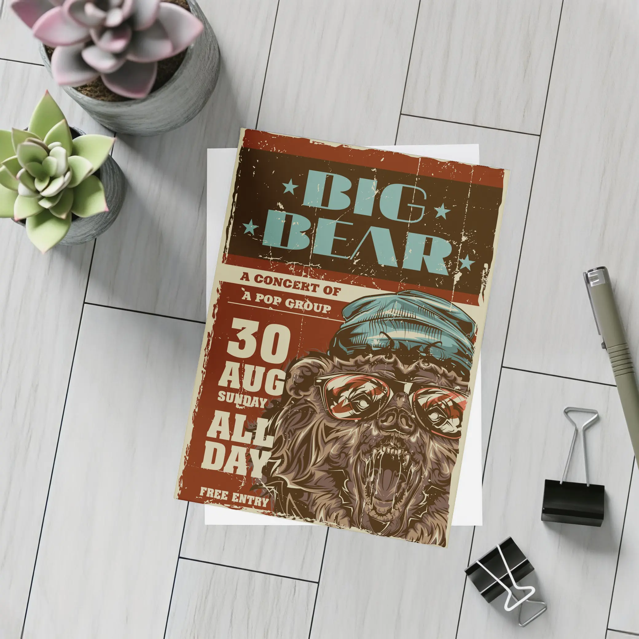 Big Bear Concert Retro Grunge Poster Art – Postcards