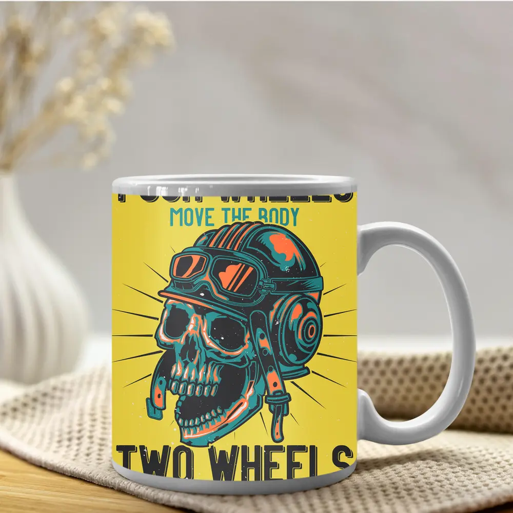 Four Wheels Two Wheels Skull Rider Art – Mugs