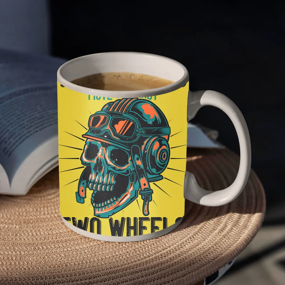 Four Wheels Two Wheels Skull Rider Art – Mugs