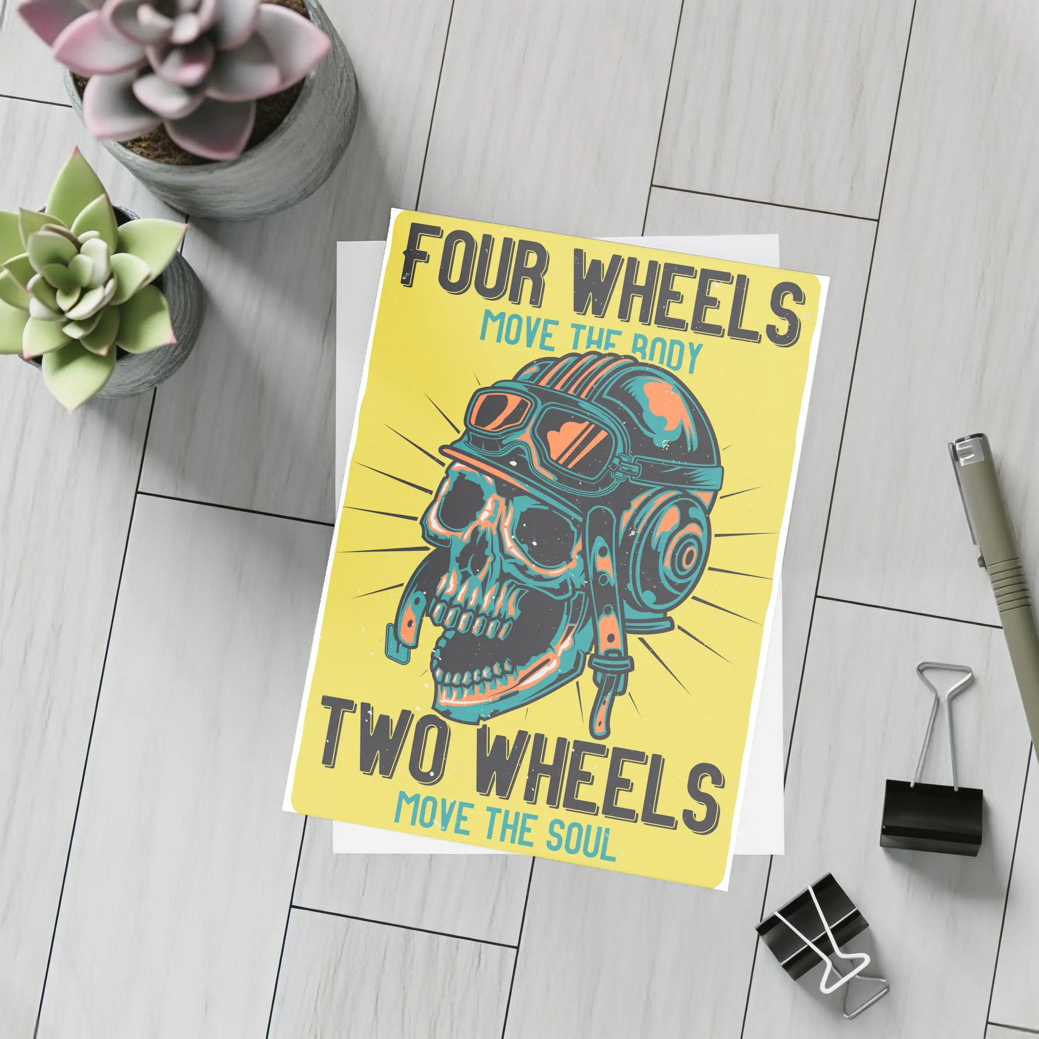 Four Wheels Two Wheels Skull Rider Art – Postcards