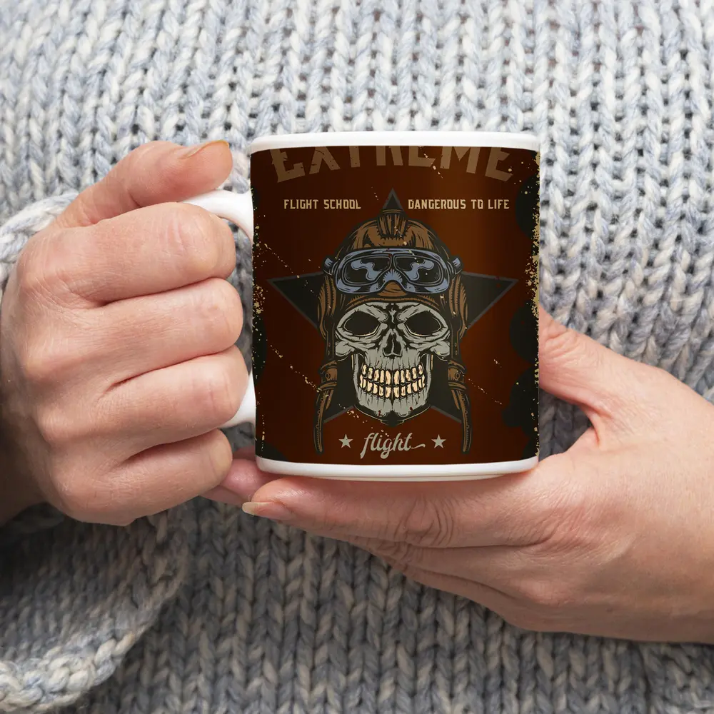 Extreme Flight School Skull Pilot Helmet Art – Mugs