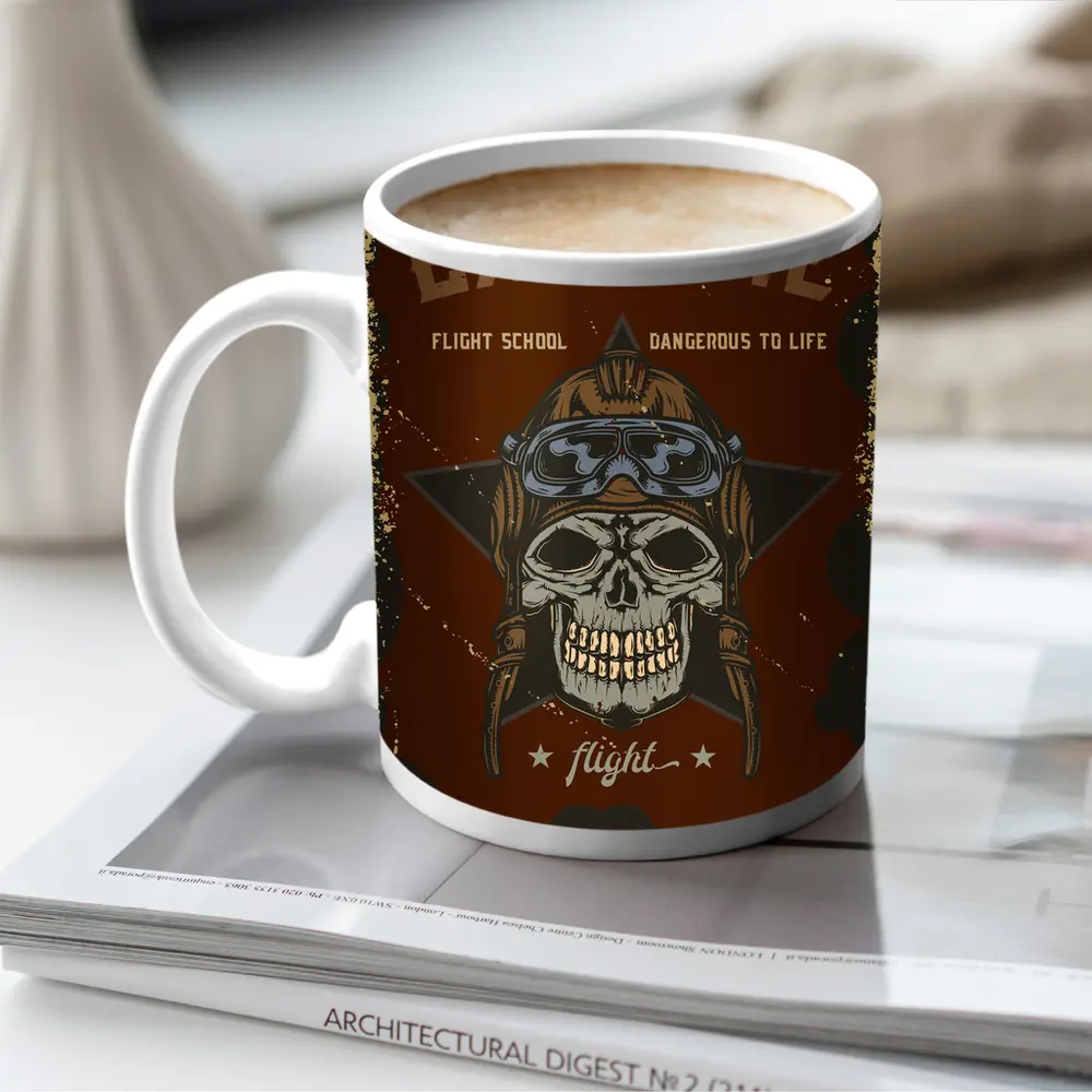 Extreme Flight School Skull Pilot Helmet Art – Mugs