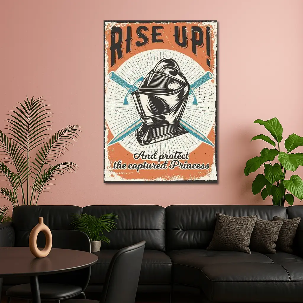 Rise Up Knight Helmet Crossed Swords Vintage – Wall Art