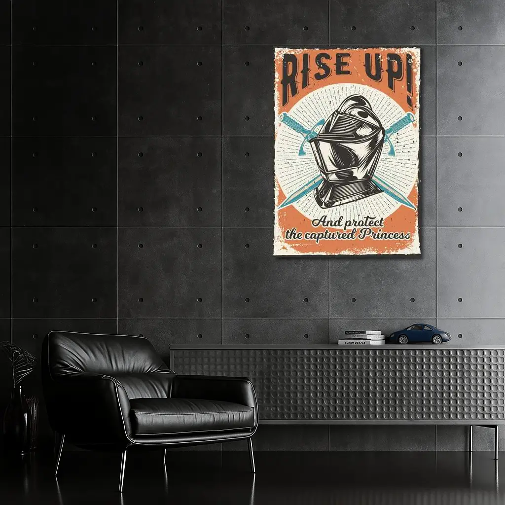 Rise Up Knight Helmet Crossed Swords Vintage – Wall Art
