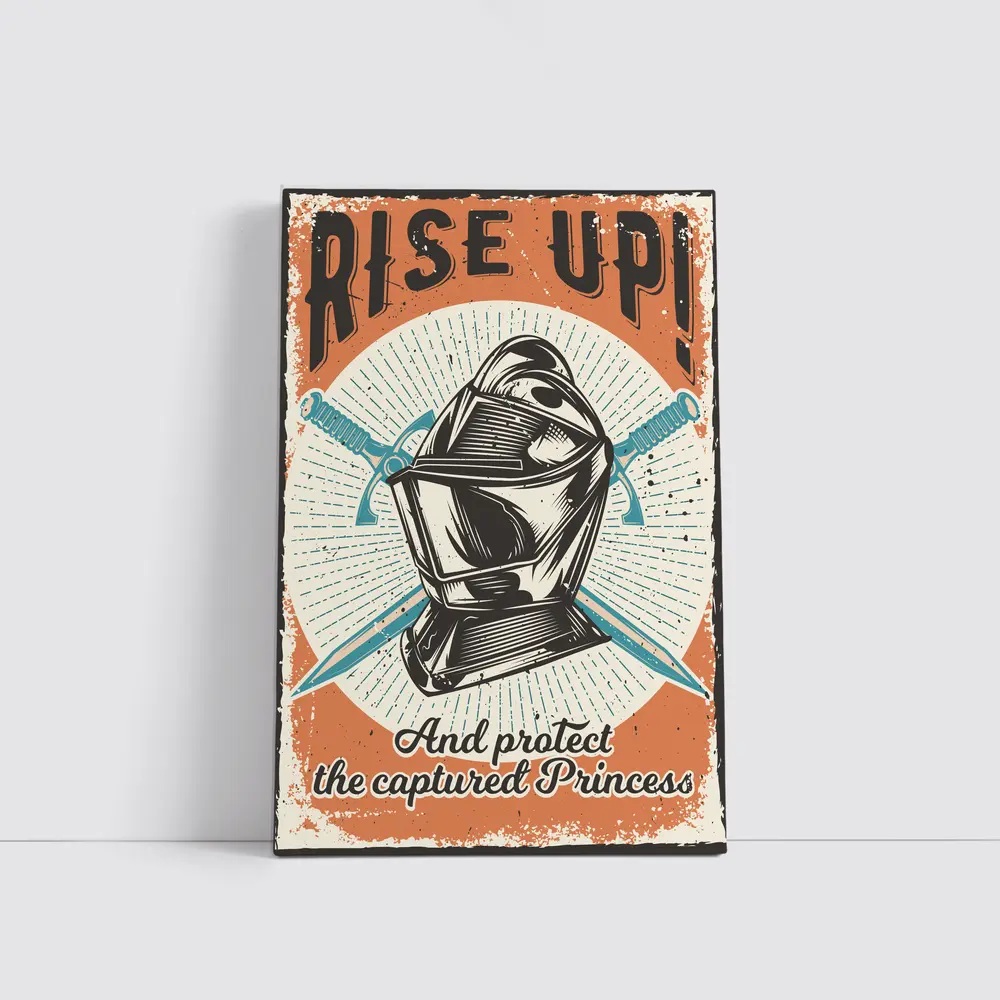 Rise Up Knight Helmet Crossed Swords Vintage – Wall Art