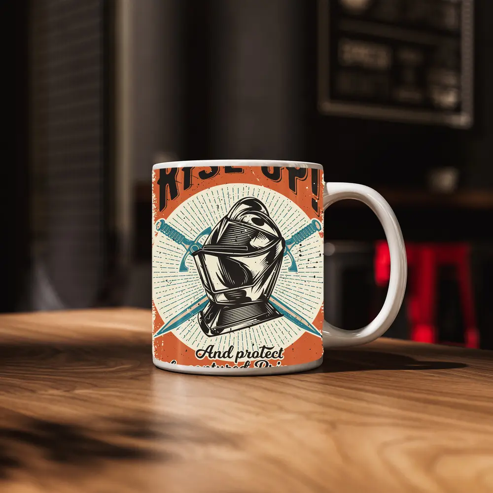Rise Up Knight Helmet Crossed Swords Vintage – Mugs