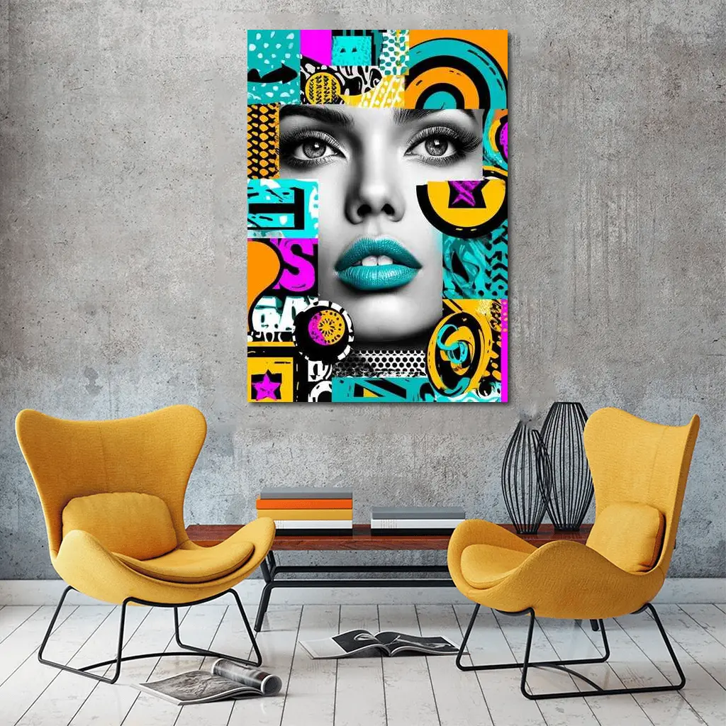 Pop Art Woman Face Colorful Abstract Collage – Wall Art