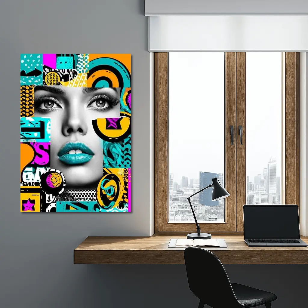Pop Art Woman Face Colorful Abstract Collage – Wall Art