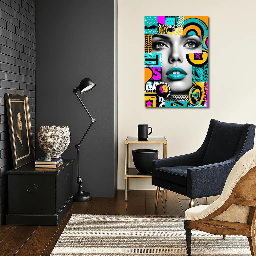 Pop Art Woman Face Colorful Abstract Collage – Wall Art