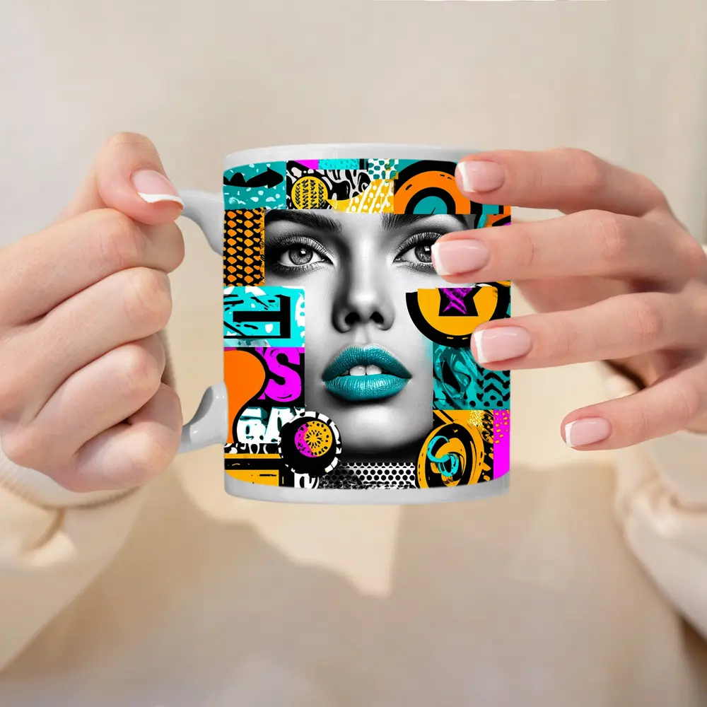 Pop Art Woman Face Colorful Abstract Collage – Mugs