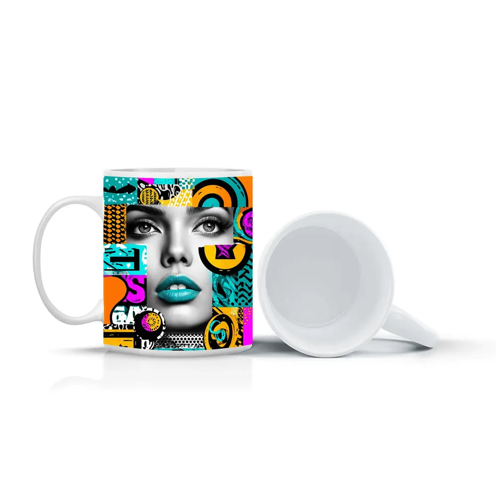 Pop Art Woman Face Colorful Abstract Collage – Mugs