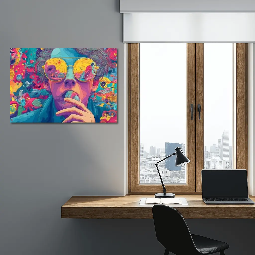 Psychedelic Man Sunglasses Colorful Surreal Background – Wall Art