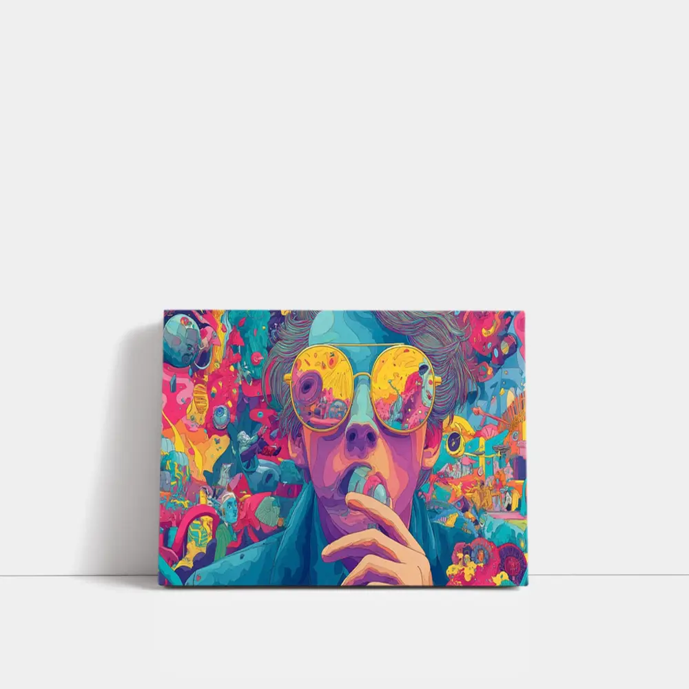 Psychedelic Man Sunglasses Colorful Surreal Background – Wall Art