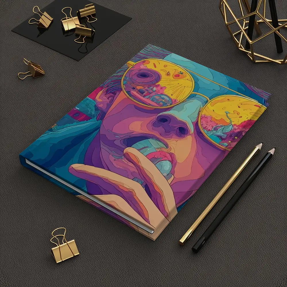 Psychedelic Man Sunglasses Colorful Surreal Background – Notebooks