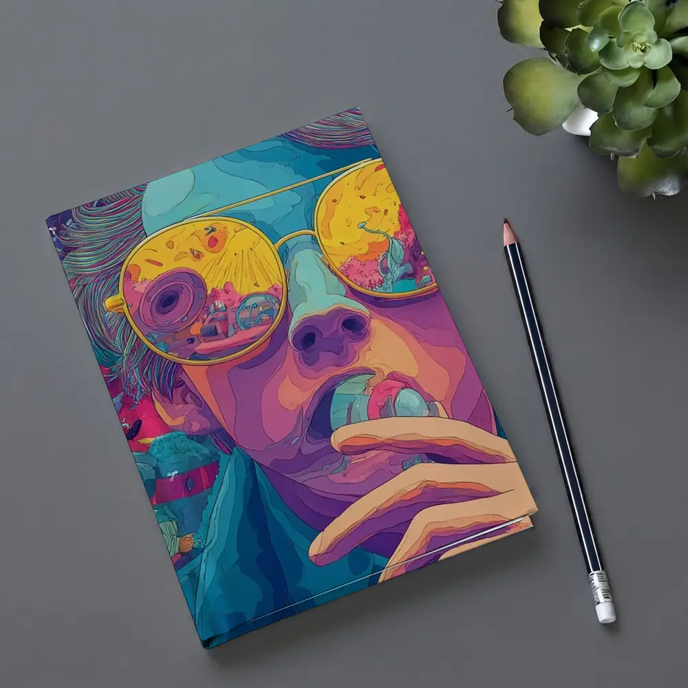 Psychedelic Man Sunglasses Colorful Surreal Background – Notebooks