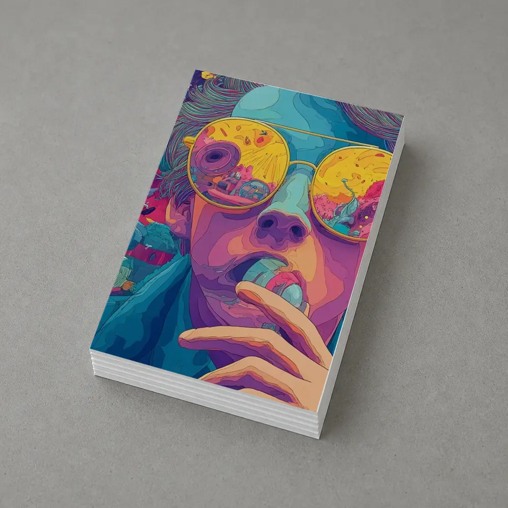 Psychedelic Man Sunglasses Colorful Surreal Background – Postcards