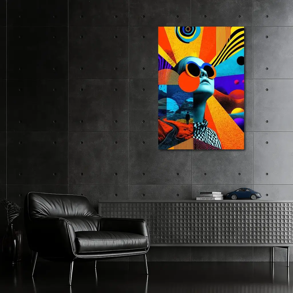 Retro Collage Woman Sunglasses Psychedelic Pop Art – Wall Art