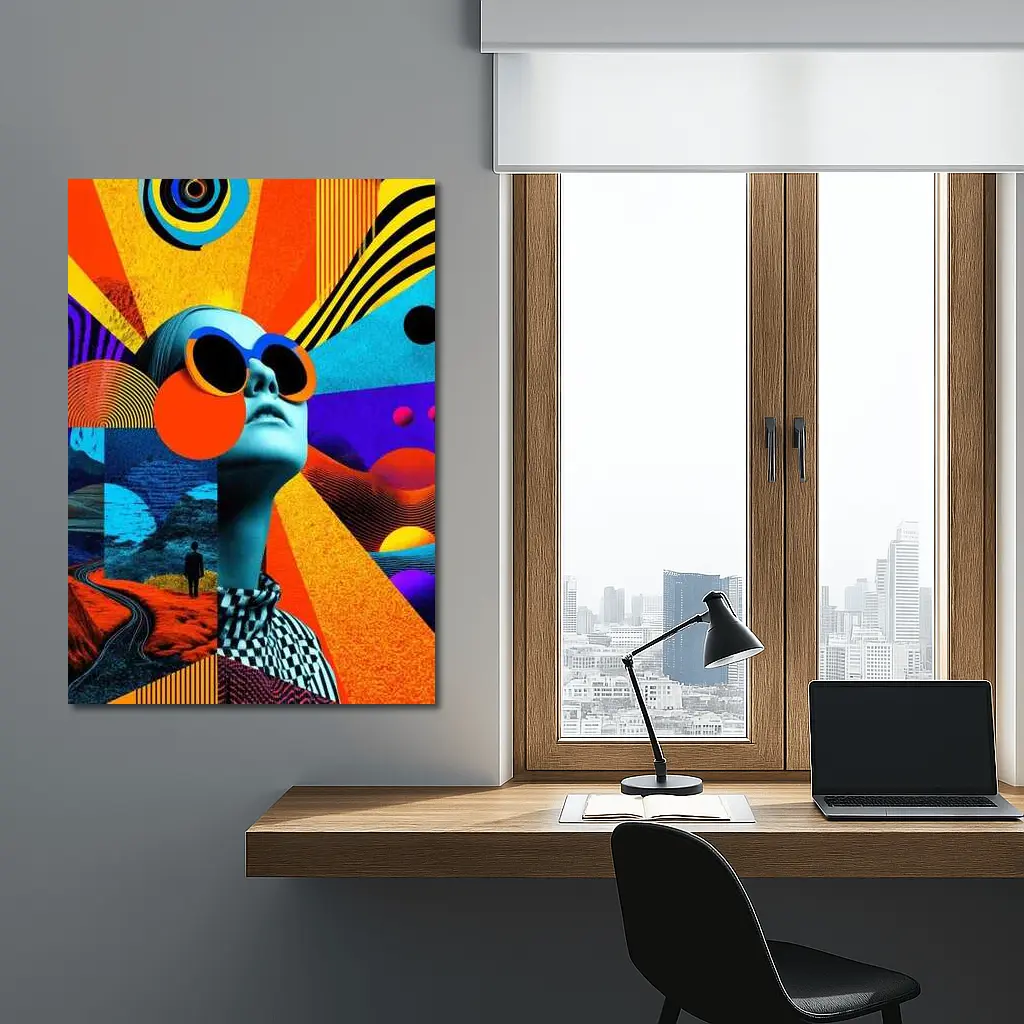 Retro Collage Woman Sunglasses Psychedelic Pop Art – Wall Art