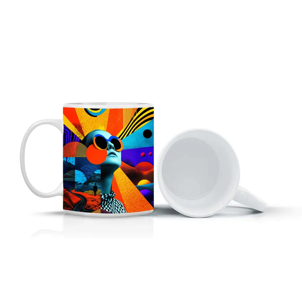 Retro Collage Woman Sunglasses Psychedelic Pop Art – Mugs