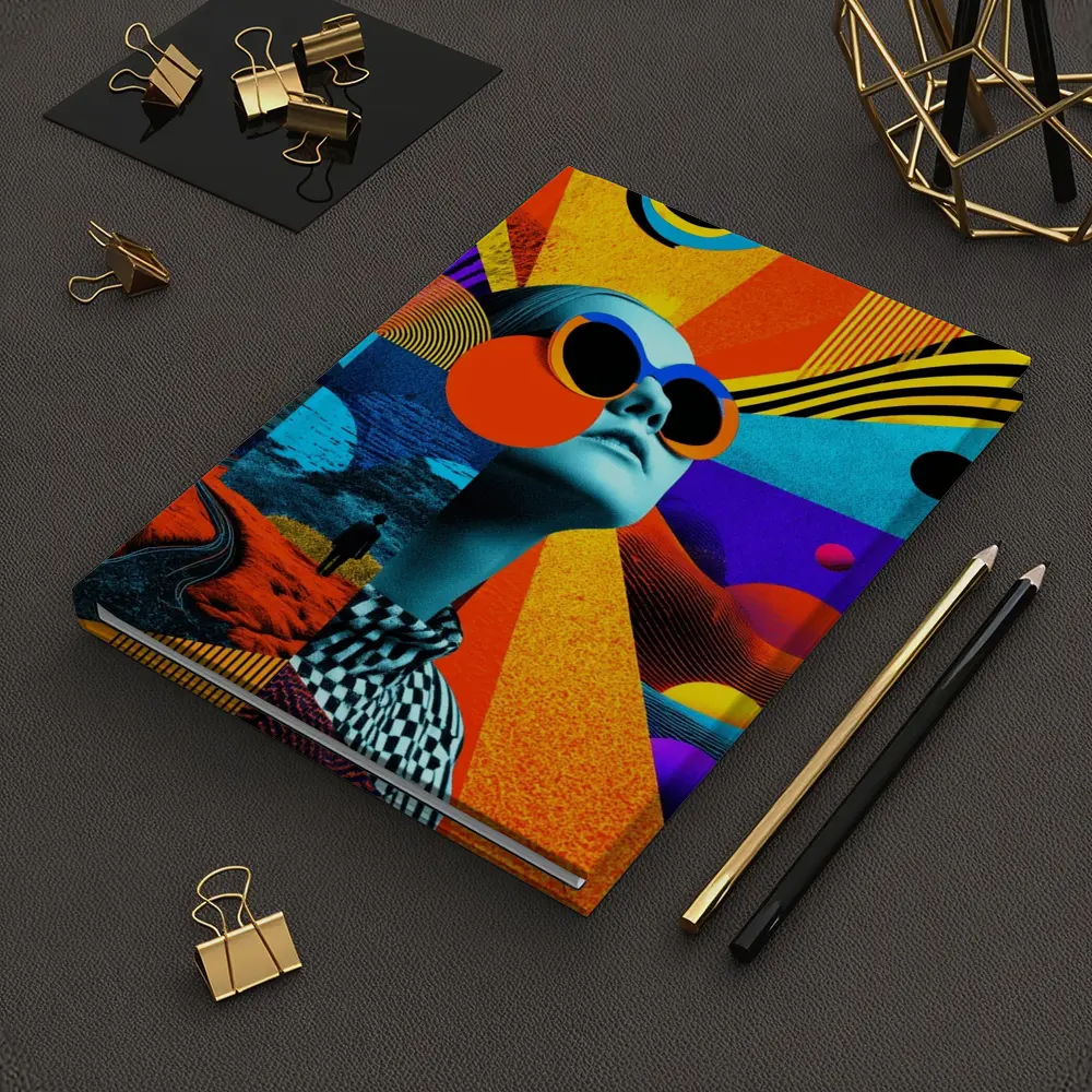 Retro Collage Woman Sunglasses Psychedelic Pop Art – Notebooks