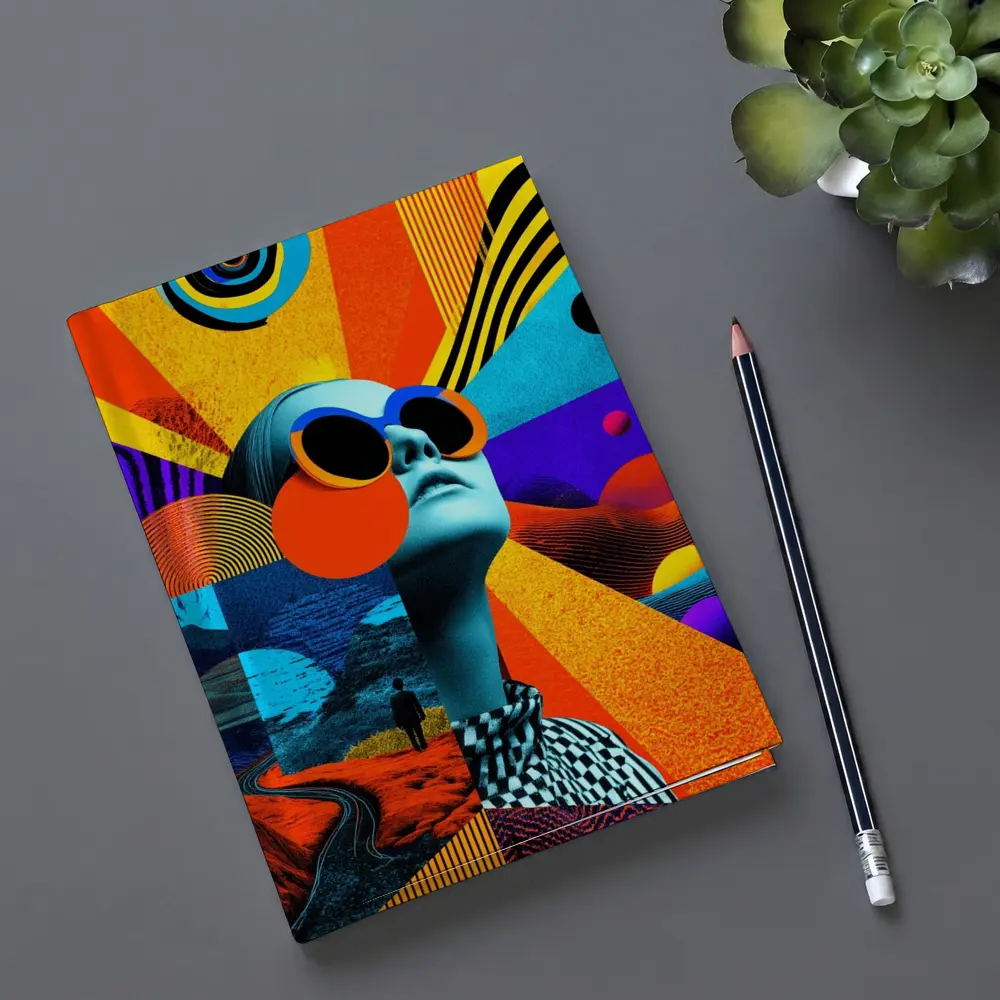 Retro Collage Woman Sunglasses Psychedelic Pop Art – Notebooks