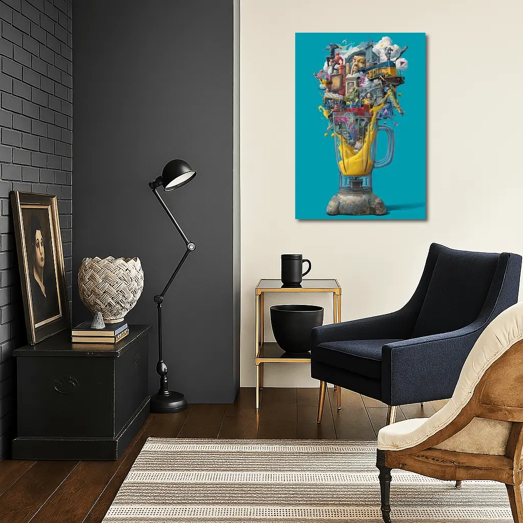 Surreal Blender Pop Art Teal Background – Wall Art