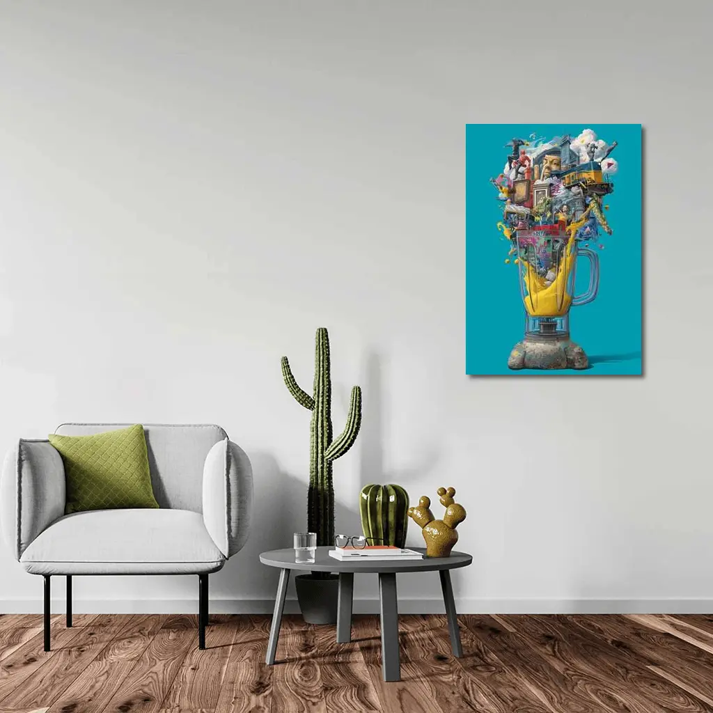 Surreal Blender Pop Art Teal Background – Wall Art