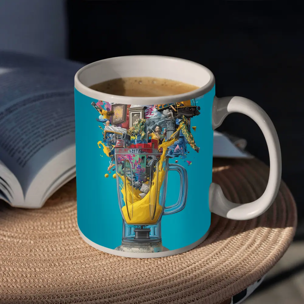 Surreal Blender Pop Art Teal Background – Mugs