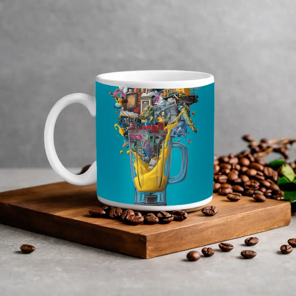 Surreal Blender Pop Art Teal Background – Mugs
