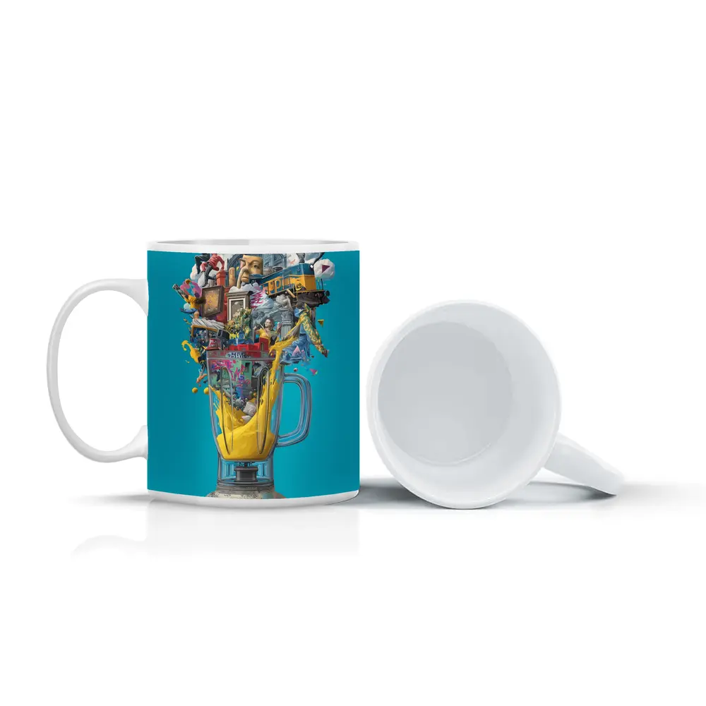 Surreal Blender Pop Art Teal Background – Mugs