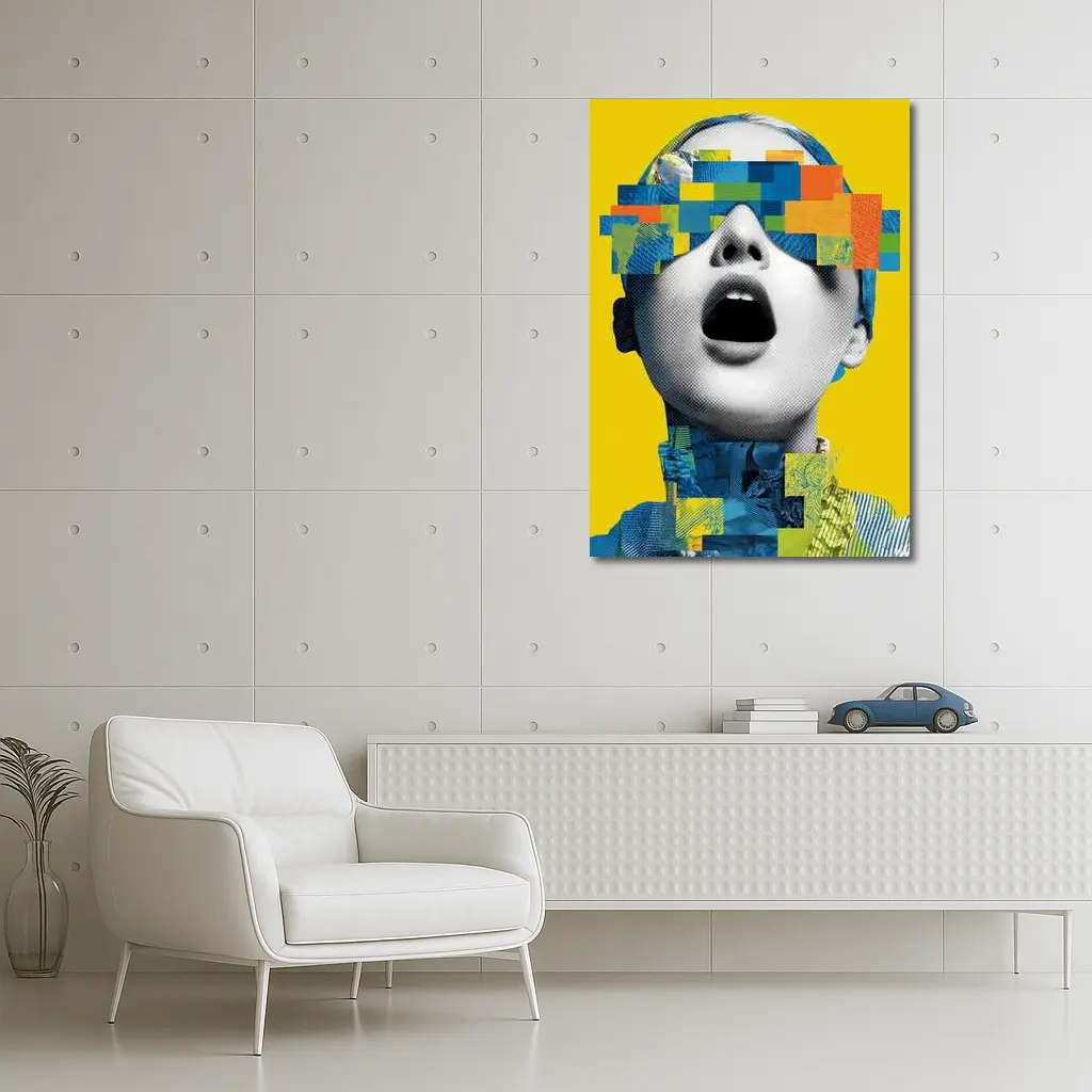 Pop Art Woman Collage Yellow Background – Wall Art