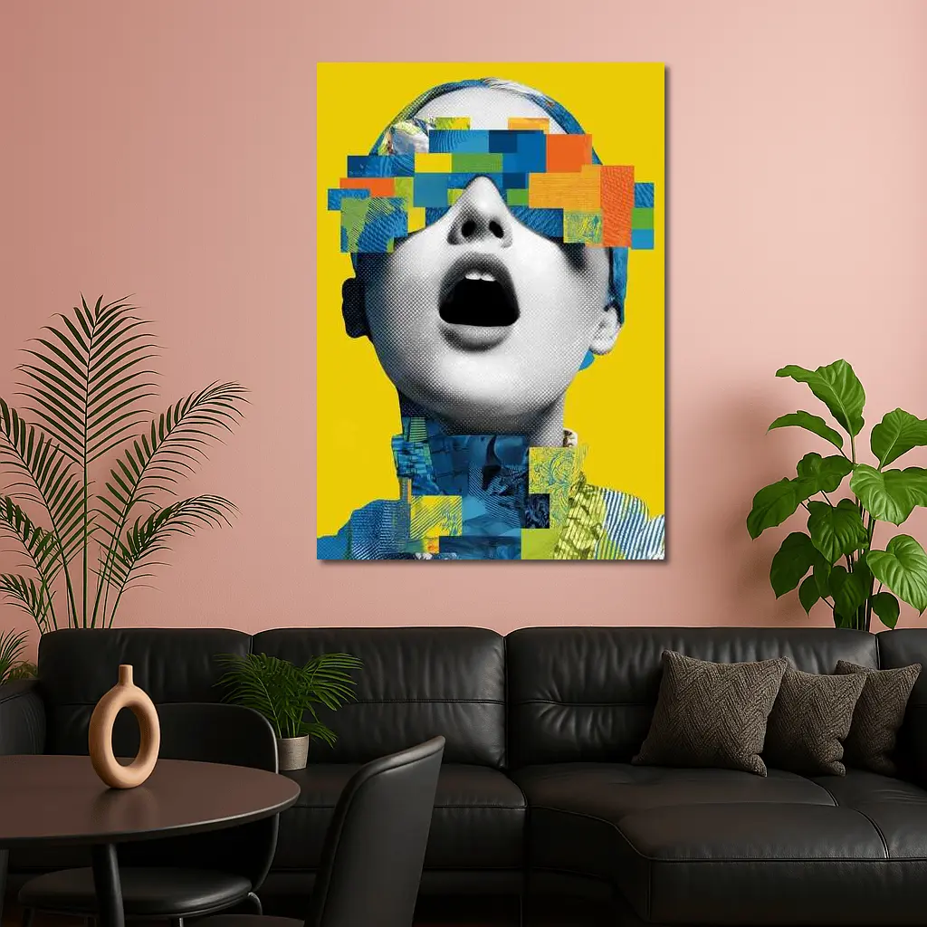 Pop Art Woman Collage Yellow Background – Wall Art