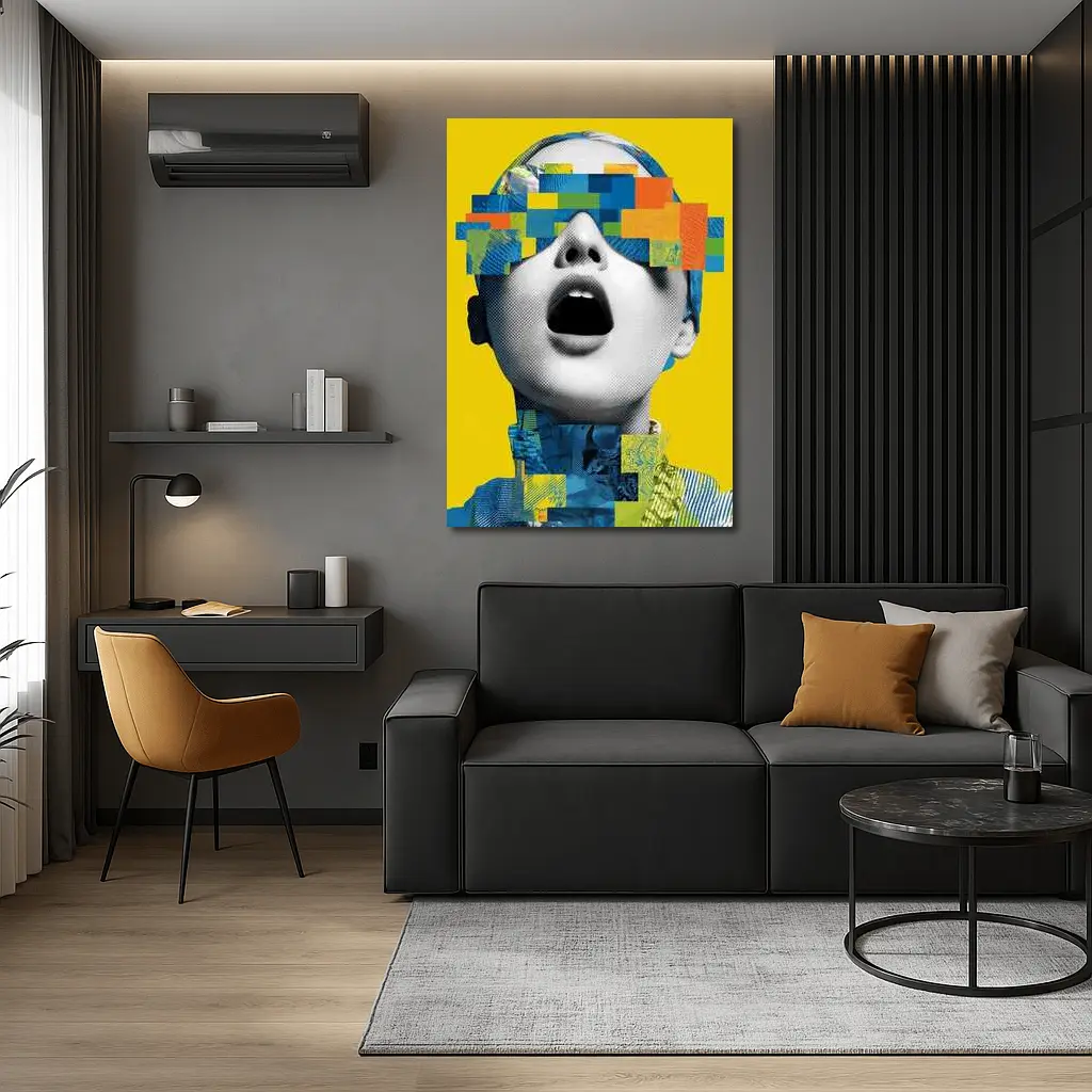 Pop Art Woman Collage Yellow Background – Wall Art