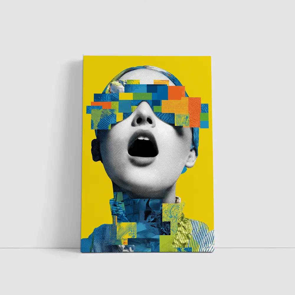 Pop Art Woman Collage Yellow Background – Wall Art