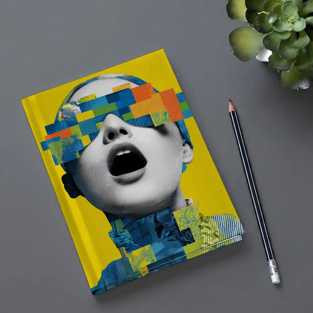 Pop Art Woman Collage Yellow Background – Notebooks
