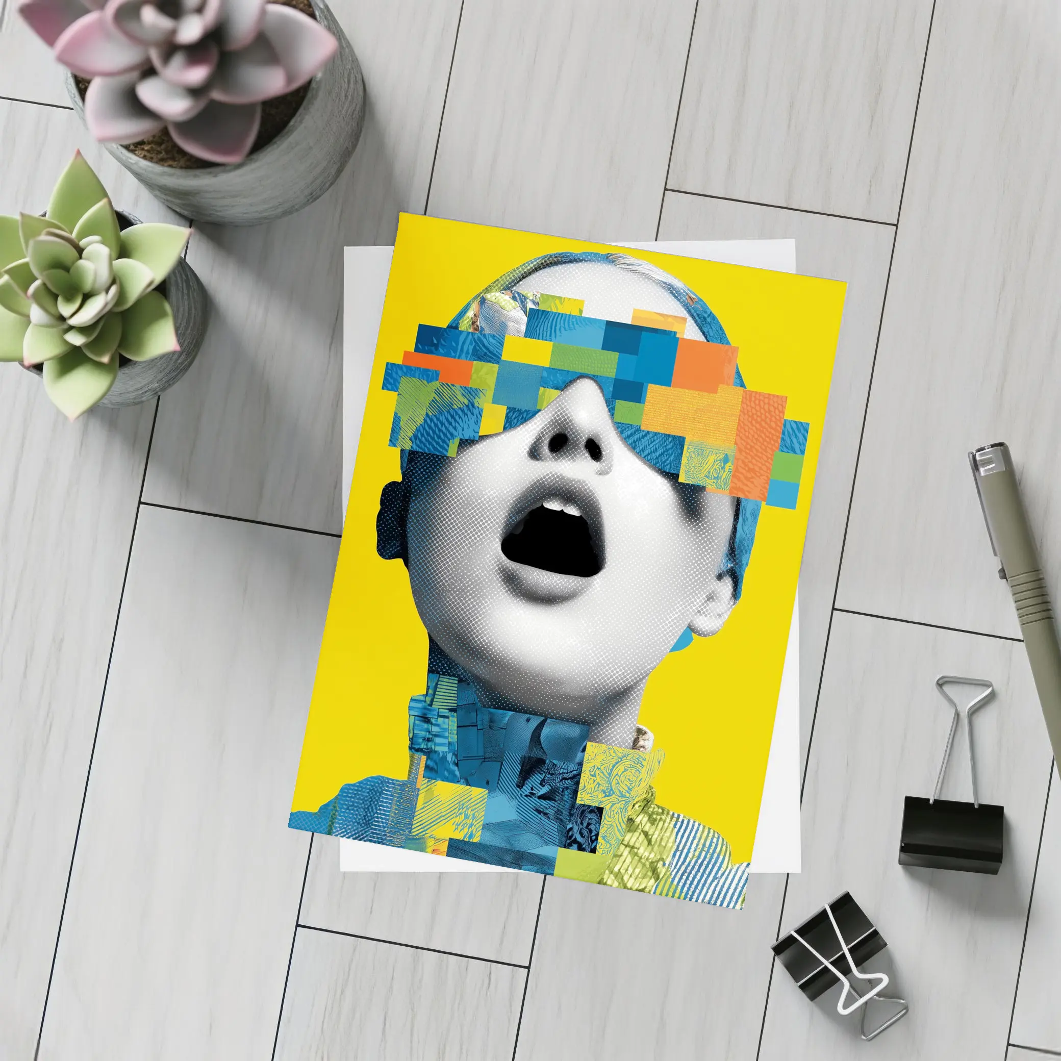 Pop Art Woman Collage Yellow Background – Postcards