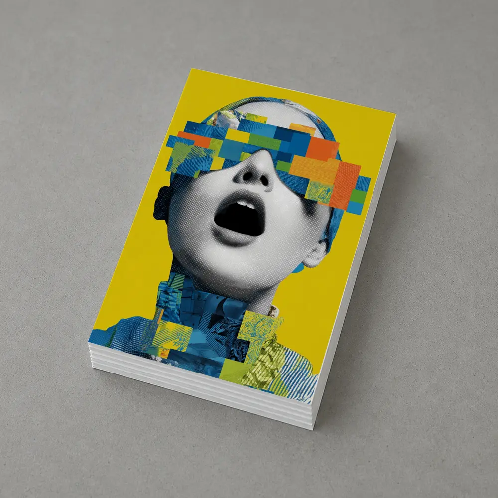 Pop Art Woman Collage Yellow Background – Postcards
