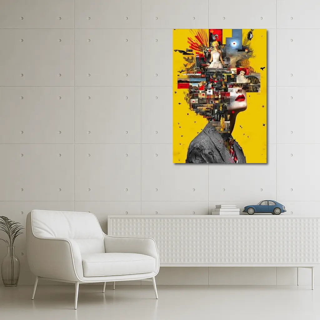 Collage Woman Portrait On Yellow Background – Wall Art