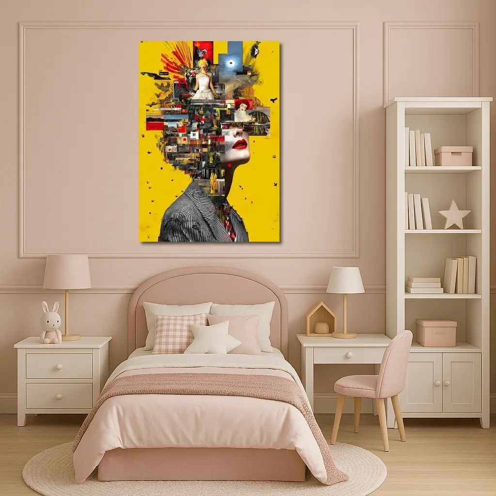 Collage Woman Portrait On Yellow Background – Wall Art