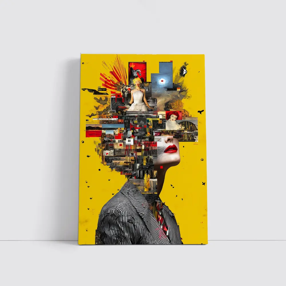 Collage Woman Portrait On Yellow Background – Wall Art