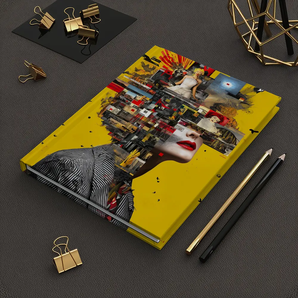 Collage Woman Portrait On Yellow Background – Notebooks
