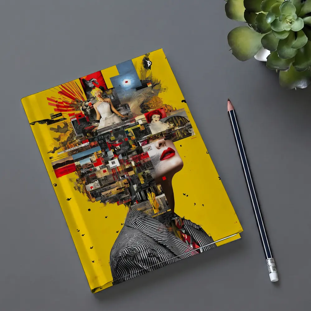 Collage Woman Portrait On Yellow Background – Notebooks