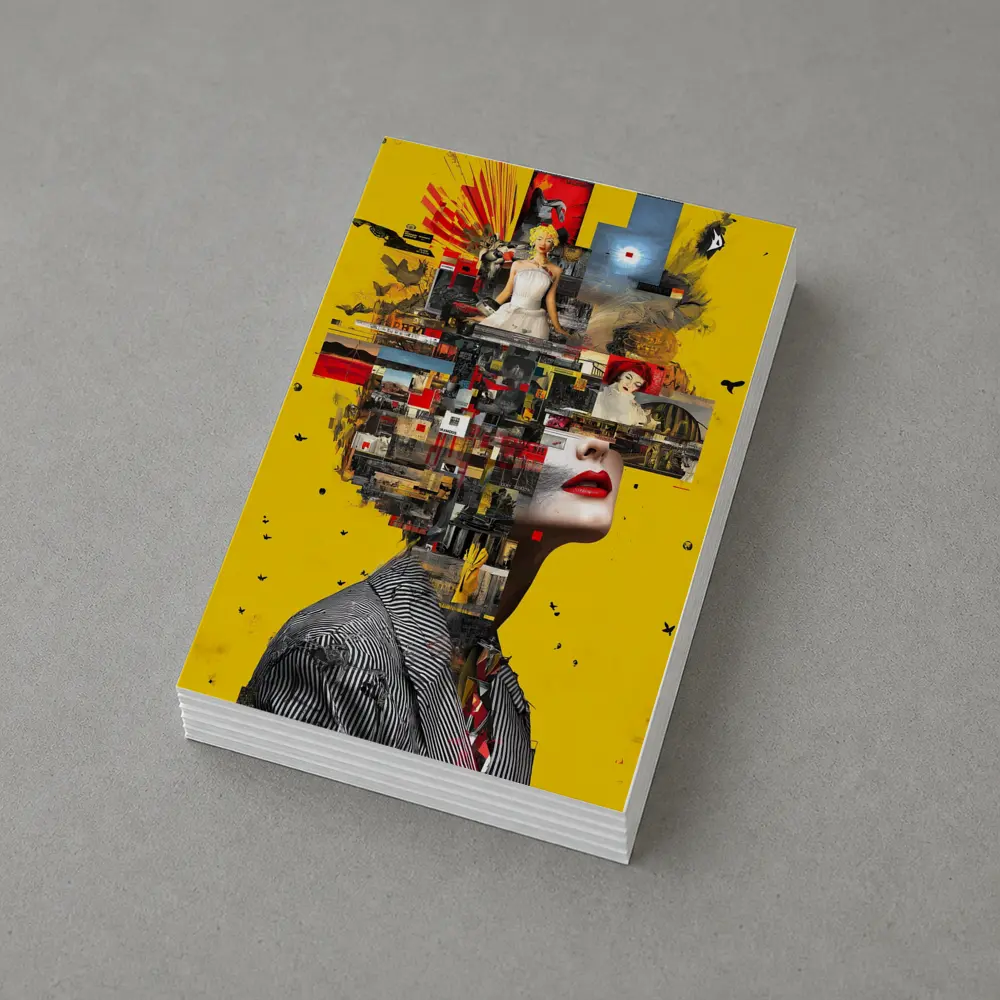 Collage Woman Portrait On Yellow Background – Postcards