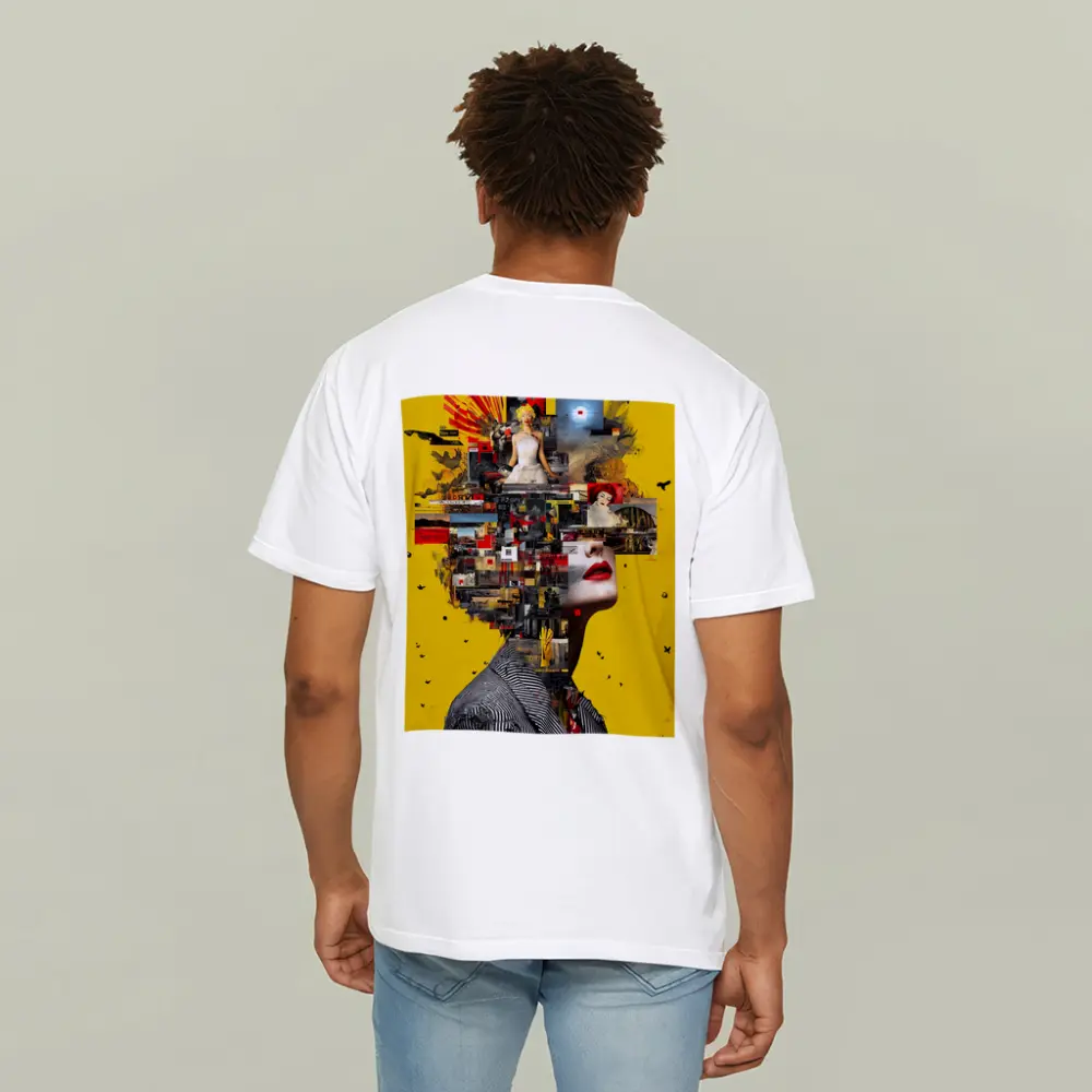 Collage Woman Portrait On Yellow Background – T-Shirts