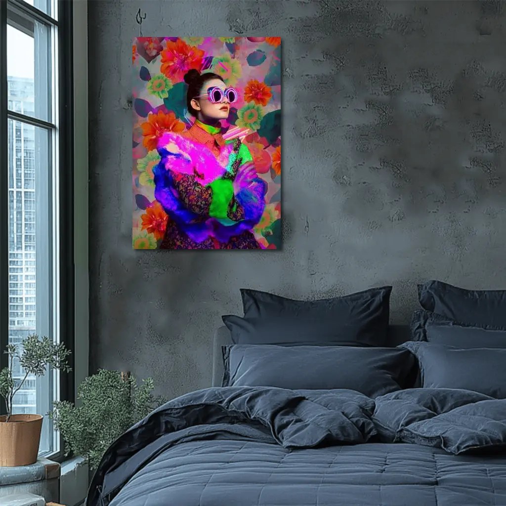 Neon Fashion Woman Floral Pop Art – Wall Art
