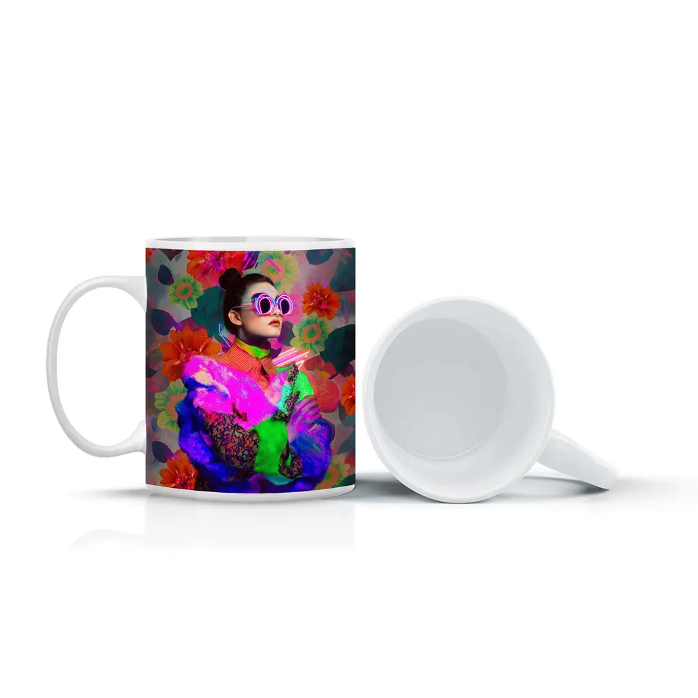 Neon Fashion Woman Floral Pop Art – Mugs